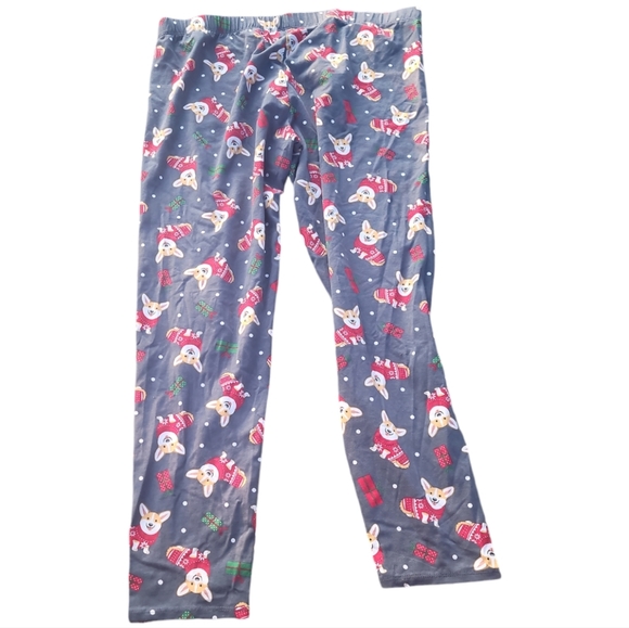 No boundaries xxl 21 plus size Christmas corgis leggings gray tan red - Picture 4 of 5